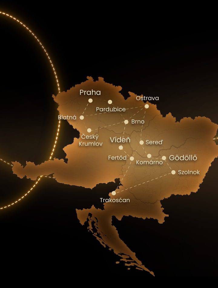 Mapa Evropy se třinácti světelnými parky