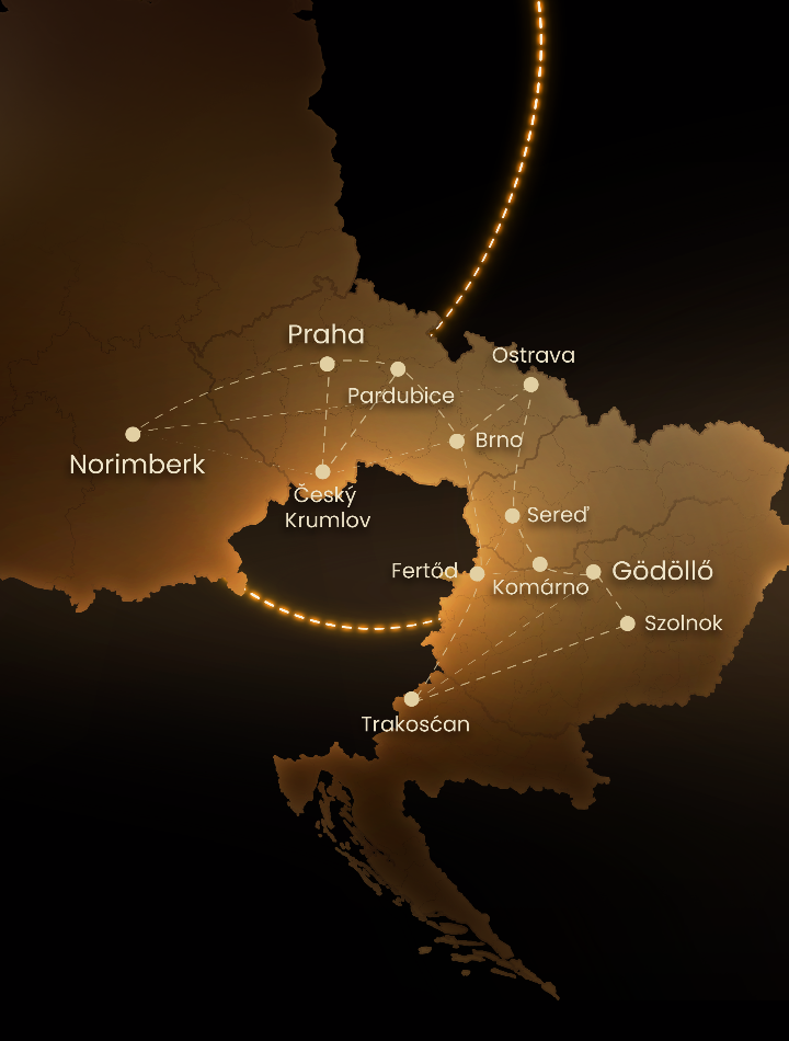 Mapa Evropy se dvanácti světelnými parky